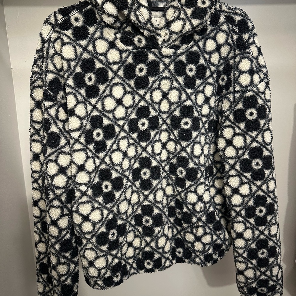 Marine Layer Black & White Floral Sherpa Pullover